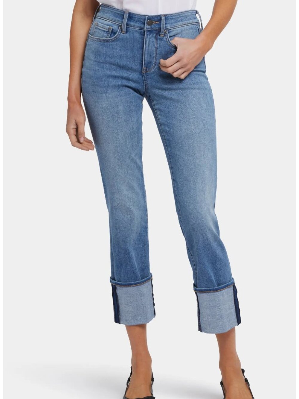 NYDJ Marilyn Cuffed Straight Leg Lift Tuck Stretch Jeans in Barcelona